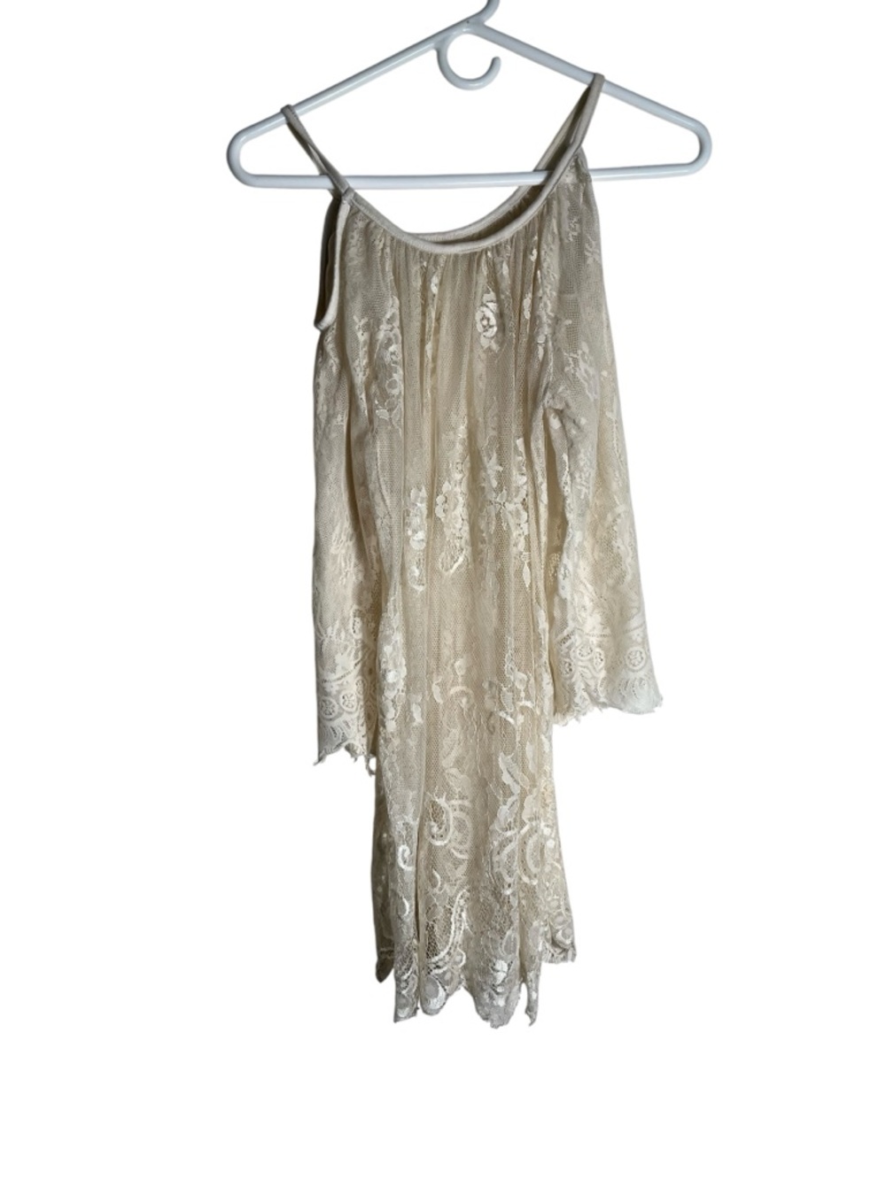 Women's Cream Lace Overlay Slip Dress